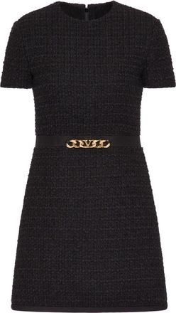 Valentino Garavani chain-link trim mini dress - women - Acrylic/Cotton/Viscose/Silk/Silk/Virgin Wool/Polyamide/Wool - 42 - Black