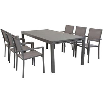 Milani Home DEXTER - set tavolo in alluminio cm 200/300 x 100 x 74 h con 6 poltrone Venus