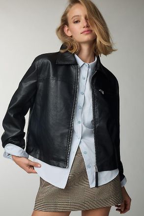 Pilcro Faux Leather Crop Moto Jacket
