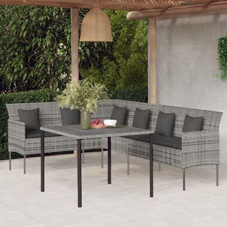 vidaXL Juego De Comedor Jard&iacute;n 2 Pzas Con Cojines Rat&aacute;n Sint&eacute;tico Gris Vidaxl