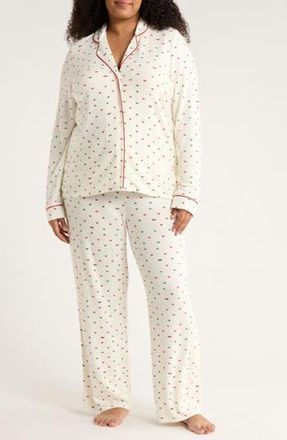 Nordstrom Brushed Hacci Pajamas in Ivory- Green Micro Hearts at Nordstrom Rack, Size 2X