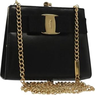 Ferragamo Tweedehands leren schoudertassen - Dames - Vintage Mini Tas - Zwart - ONE Size - Leer - Vintage