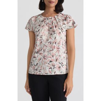 Kasper Pleated Neck Fan Print Top in Tearose Multi at Nordstrom, Size X-Large