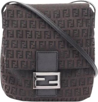 Fendi Pre-owned Zucchino Canvas Leather Shoulder Bag - Dames - Vintage Schoudertas - Bruin - ONE Size - Leer - Vintage