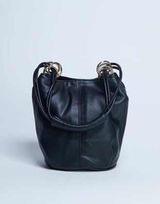 Topshop Steffie - Borsa da spalla nera con dettaglio ad anello-Nero