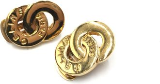 Celine Gold Tone Double Round Motif Womens Earrings (Pre-Owned)