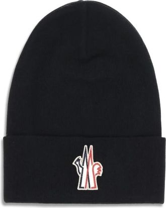 Moncler Wollen Beanie Muts met Logopatch - Heren - Hoeden - Zwart - ONE Size - Wol - Accessoires