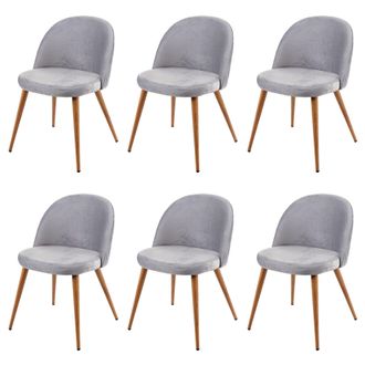 Hhg Hhg - Nunca Usado] Lote De 6 Sillas De Comedor 097, Silla Silla De Cocina, Dise&ntilde;o Retro A&ntilde;os 50 Terciopelo, Gris Claro