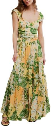 Free People Sasha Floral Mesh Midi Dress in Lemon Combo at Nordstrom, Size X-Large