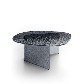 Stones Tavolino Da Salotto Fold Big - Struttura E Top In Vetro Martellato Fum&eacute;, Design Moderno Geometrico Quadrato 90x90x35 Cm - Artigianale