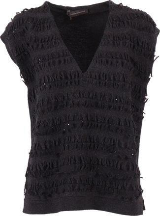 Lorena Antoniazzi Textured Black Knit Vest with Deep V-Neck Design