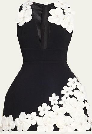 Bronx and Banco Estelle Deep V-Neck Floral Applique Mini Dress