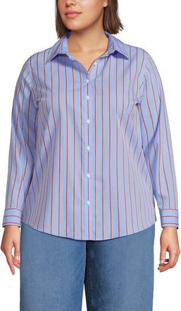 Lands End Plus Size No Iron Button Front Shirt in Light Sea Blue Rail Stripe at Nordstrom, Size 20W