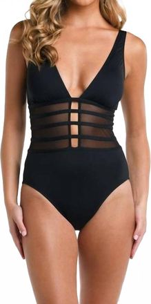 La Blanca Island Goddess Mesh Over The Shoulder One Piece Swimsuit In Black
