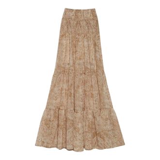 Aniye By Maxi Skirts, female, Beige, Size: S Long Boho Skirt with Smocked Waist and All-over Print
