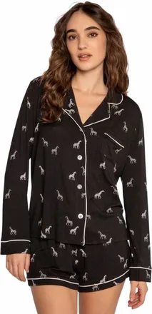 PJ Salvage 2 Piece Giraffe Pajama Set In Black