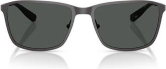 Brooks Brothers 57mm Rectangular Sunglasses in Gunmetal /Solid Dark Grey at Nordstrom