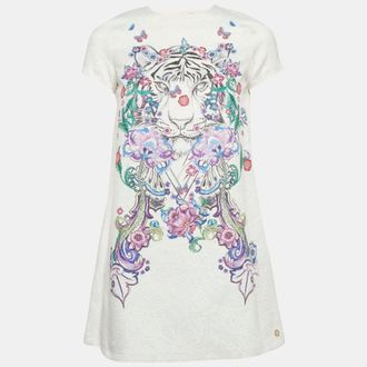 Roberto Cavalli White Tiger And Floral Print Jacquard A-Line Mini Dress