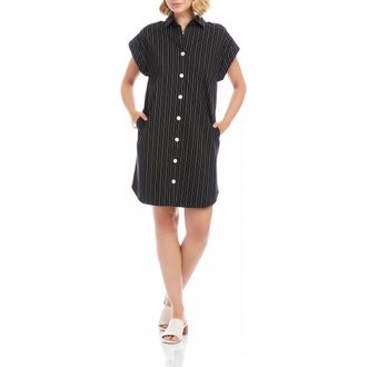 Karen Kane Stripe Cap Sleeve Shirtdress in Black/Off White at Nordstrom, Size X-Large