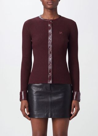 Courr&egrave;ges Cardigan slim fit in jersey a coste con scollo a girocollo