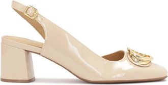 Kazar Gelakte pumps met open hiel op een lage paal - Dames - Sandalen met hakken - Beige - 40 EU - Leer - Schoenen