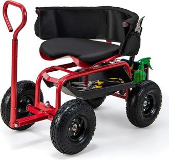Costway Costway - Carro De Jard&iacute;n Rodante Con Asiento Giratorio, Carrito De Jardiner&iacute;a Resistente Para Exteriores, Mango Extensible, Carro De Herramientas Par