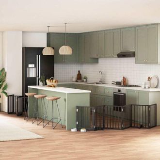 vidaXL Puerta De Perros Plegable 15 Paneles Madera &Aacute;lamo Negra 750 Cm Vidaxl