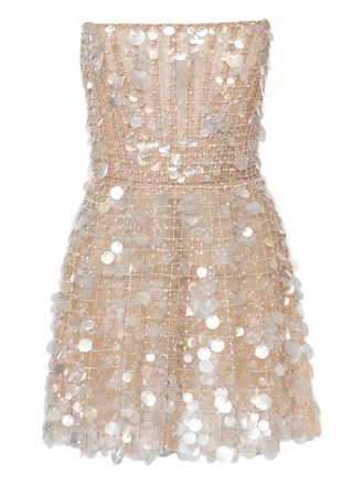 Carolina Herrera sequin-embellished bustier mini dress - women - Nylon - 8 - Neutrals