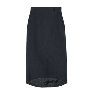 Balenciaga Midi Skirts, female, Black, S, Hourglass Pinstripe Wool Skirt