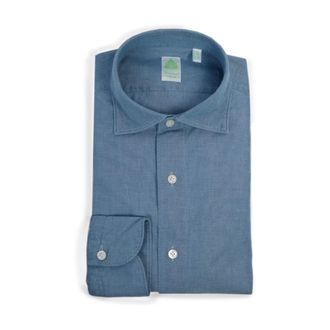 Finamore Gaeta Chambray Overhemd met Zachte Kraag - Heren - Zakelijke Overhemden - Blauw - XL - Overhemden