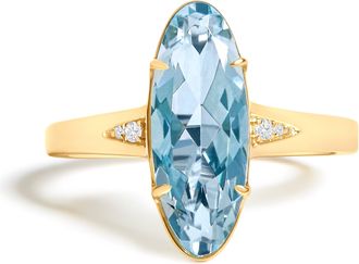 House of Brilliance 10K Yellow Gold Oval Blue Topaz and Diamond Accent Cocktail Ring
