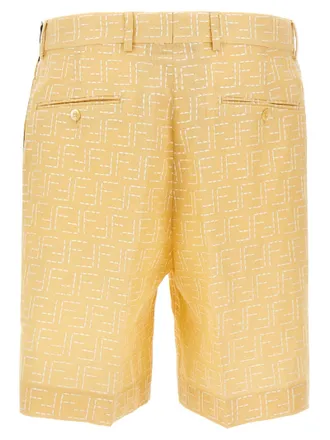 Fendi FF Jacquard Linen Bermuda Shorts - Gold