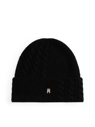 Tommy Hilfiger Beanie TOMMY HILFIGER TH ELEVATED CHIC FLUFFY, Damen, schwarz, Strick, Materialmix, M&uuml;tzen Beanie, flauschig, mit Wolle, ca. 25x21 cm