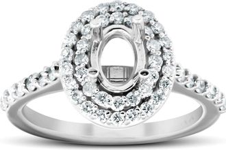 Pompeii3 3/4Ct Double Halo Diamond Engagement Ring Oval Setting Semi Mount 14k White Gold
