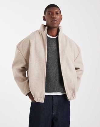 Asos Giacca sportiva color pietra effetto lana-Neutro