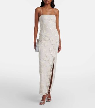 Rotate Beaded Maxi Slit Dress In White