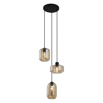 QAZQA Qazqa Moderno L&aacute;mpara Colgante Moderna Negra Con Cristal &Aacute;mbar 3 Luces - Sheena Met&aacute;lica /vidrio Redonda Adecuado Para Led Max. 3 X 15 Watt