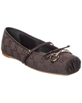 Gucci Horsebit Gg Supreme Canvas & Leather Ballet Flat