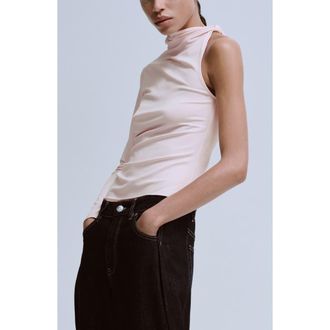 Mango One-Shoulder Turtleneck Top in Pale Pink at Nordstrom, Size X-Large