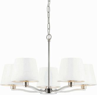 Endon Lighting Multi Arm Pendant Light Bright Nickel Plate, Vintage White Fabric