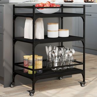 vidaXL Carrito De Cocina De Madera De Ingenier&iacute;a Negro 65x40x86,5 Cm Vidaxl