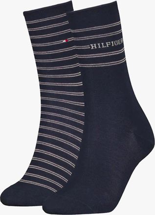Tommy Hilfiger Womens Tommy Hilfiger 2 Pack Stripe Womens Crew Socks Navy - Blue - Size: 6.5/6/8/7.5/7