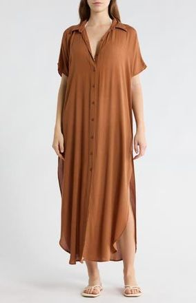 Boho Me Long Shirt Cover-Up Dress in Cappuchino at Nordstrom Rack, Size Medium