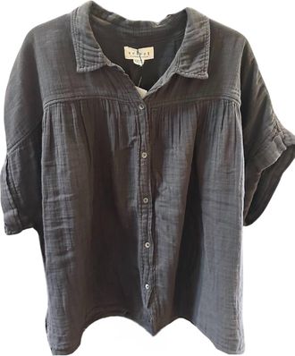 Velvet Julieta Short Sleeve Button Down Shirt In Ink