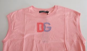 Dolce & Gabbana Womens Pink Cotton Dg Logo Crew Neck Tank T-Shirt