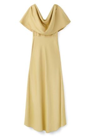 Mango Drape Neck Satin Maxi Dress in Beige at Nordstrom, Size 8