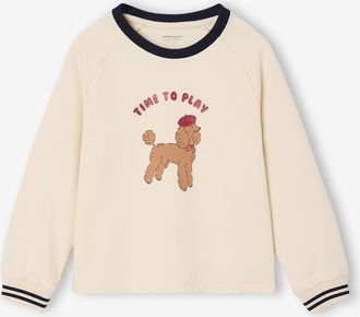 Vertbaudet Mädchen Shirt mit Glitzerhund und Recycling-Baumwolle vanille