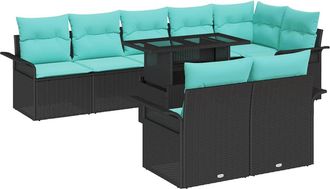 vidaXL Conjunto De Sof&aacute; De Jard&iacute;n 9 Uds. 8-n&uacute;mero De Plazas Negro Vidaxl