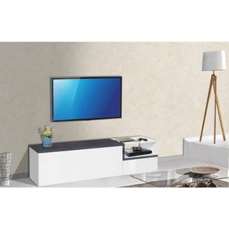 Dmora Mobile da soggiorno Porta tv, Made in Italy, Supporto per tv a 2 ante, Porta tv da salotto, cm 160x40h46, colore Bianco lucido e Ardesia, con imballo
