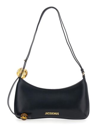 Jacquemus Le Bisou Perle Black Shoulder Bag With Logo Detail In Leather Woman